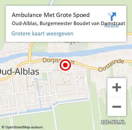 Locatie op kaart van de 112 melding: Ambulance Met Grote Spoed Naar Oud-Alblas, Burgemeester Boudet van Damstraat op 2 december 2023 09:41