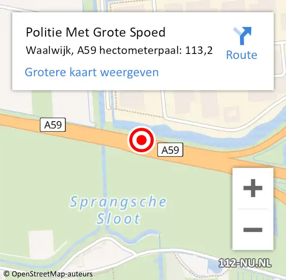 Locatie op kaart van de 112 melding: Politie Met Grote Spoed Naar Waalwijk, A59 hectometerpaal: 113,2 op 2 december 2023 09:44