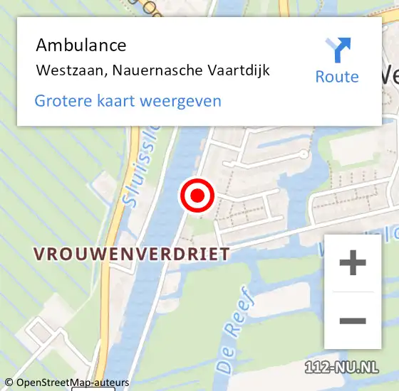 Locatie op kaart van de 112 melding: Ambulance Westzaan, Nauernasche Vaartdijk op 2 december 2023 09:45