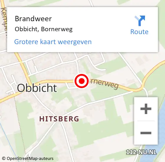 Locatie op kaart van de 112 melding: Brandweer Obbicht, Bornerweg op 17 september 2014 08:56