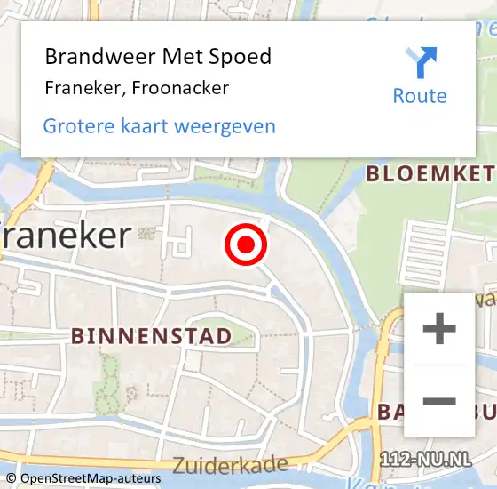 Locatie op kaart van de 112 melding: Brandweer Met Spoed Naar Franeker, Froonacker op 2 december 2023 10:18