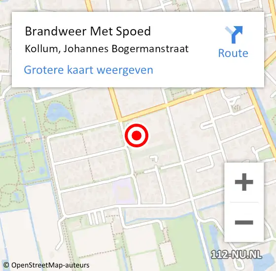 Locatie op kaart van de 112 melding: Brandweer Met Spoed Naar Kollum, Johannes Bogermanstraat op 2 december 2023 10:28