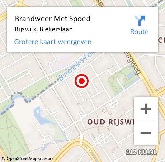 Locatie op kaart van de 112 melding: Brandweer Met Spoed Naar Rijswijk, Blekerslaan op 2 december 2023 11:12