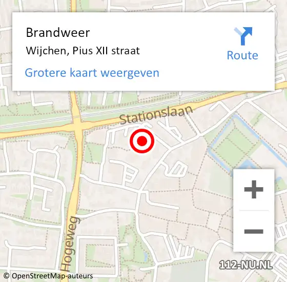 Locatie op kaart van de 112 melding: Brandweer Wijchen, Pius XII straat op 2 december 2023 11:40