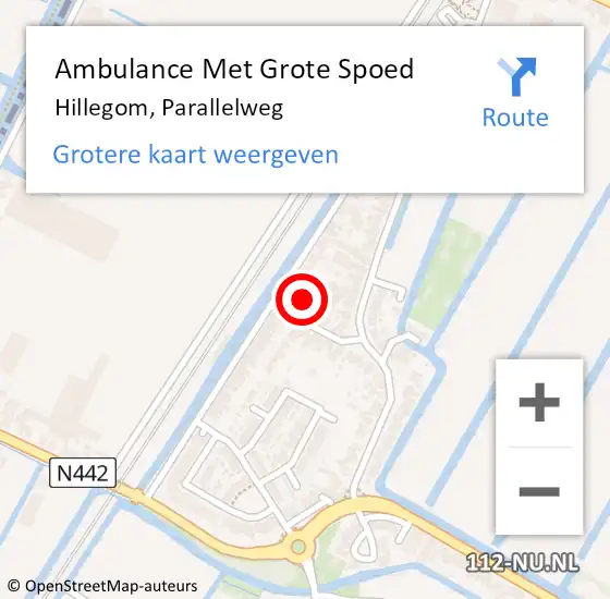 Locatie op kaart van de 112 melding: Ambulance Met Grote Spoed Naar Hillegom, Parallelweg op 2 december 2023 12:04