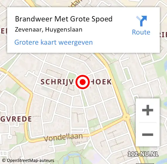 Locatie op kaart van de 112 melding: Brandweer Met Grote Spoed Naar Zevenaar, Huygenslaan op 2 december 2023 12:09