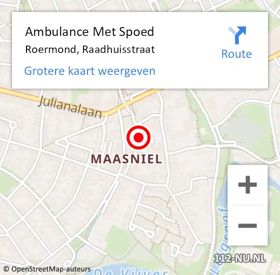 Locatie op kaart van de 112 melding: Ambulance Met Spoed Naar Roermond, Raadhuisstraat op 2 december 2023 12:17