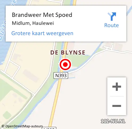 Locatie op kaart van de 112 melding: Brandweer Met Spoed Naar Midlum, Haulewei op 2 december 2023 12:42