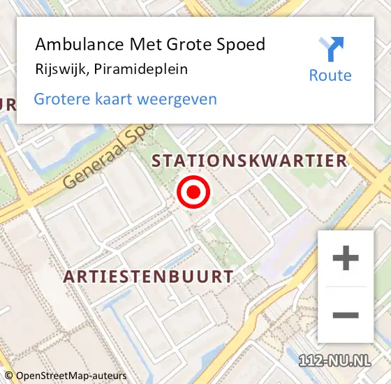 Locatie op kaart van de 112 melding: Ambulance Met Grote Spoed Naar Rijswijk, Piramideplein op 2 december 2023 12:57