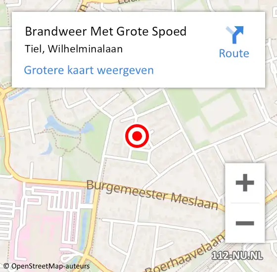 Locatie op kaart van de 112 melding: Brandweer Met Grote Spoed Naar Tiel, Wilhelminalaan op 2 december 2023 13:00