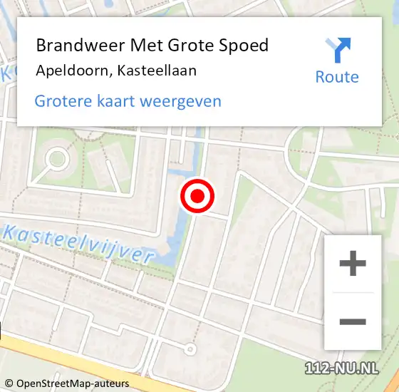 Locatie op kaart van de 112 melding: Brandweer Met Grote Spoed Naar Apeldoorn, Kasteellaan op 17 september 2014 09:15