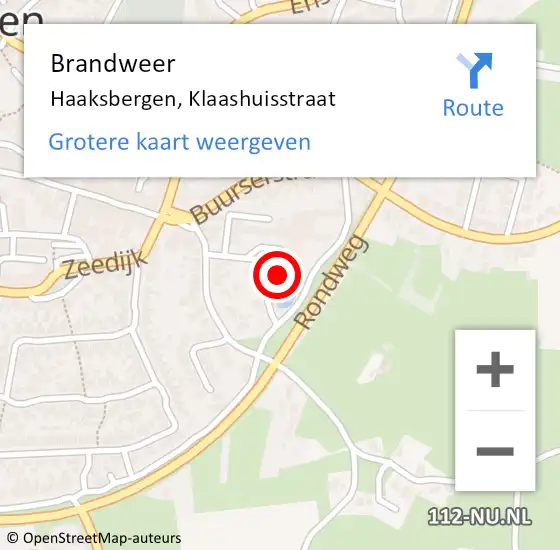 Locatie op kaart van de 112 melding: Brandweer Haaksbergen, Klaashuisstraat op 2 december 2023 13:52