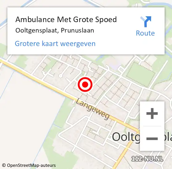 Locatie op kaart van de 112 melding: Ambulance Met Grote Spoed Naar Ooltgensplaat, Prunuslaan op 2 december 2023 14:15