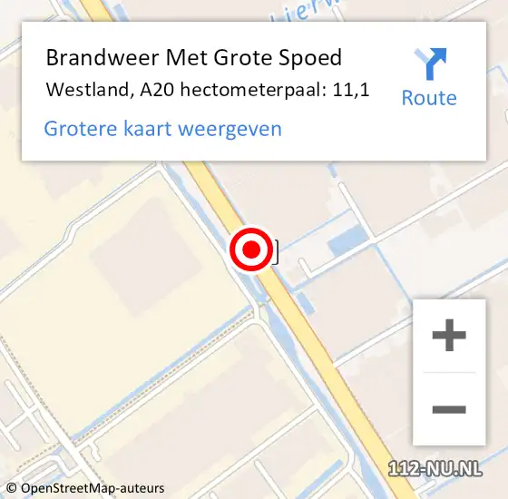 Locatie op kaart van de 112 melding: Brandweer Met Grote Spoed Naar Westland, A20 hectometerpaal: 11,1 op 2 december 2023 14:28