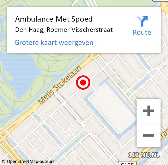 Locatie op kaart van de 112 melding: Ambulance Met Spoed Naar Den Haag, Roemer Visscherstraat op 2 december 2023 14:40