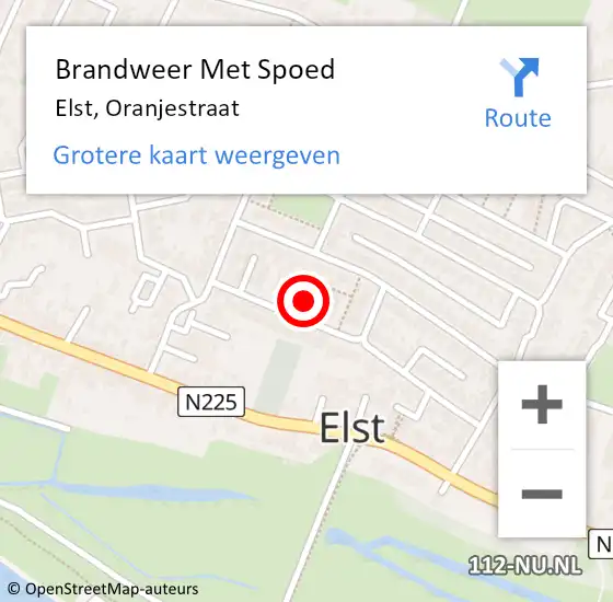 Locatie op kaart van de 112 melding: Brandweer Met Spoed Naar Elst, Oranjestraat op 2 december 2023 15:19