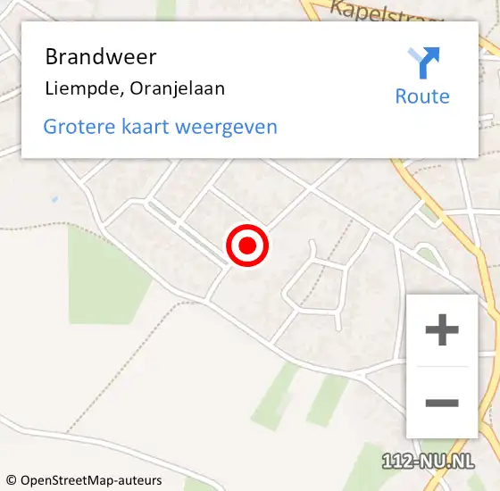 Locatie op kaart van de 112 melding: Brandweer Liempde, Oranjelaan op 17 september 2014 09:25