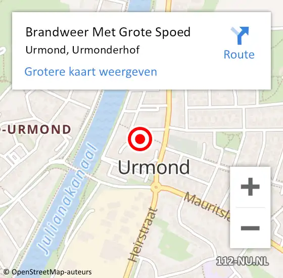 Locatie op kaart van de 112 melding: Brandweer Met Grote Spoed Naar Urmond, Urmonderhof op 2 december 2023 15:21