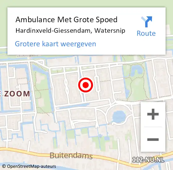 Locatie op kaart van de 112 melding: Ambulance Met Grote Spoed Naar Hardinxveld-Giessendam, Watersnip op 2 december 2023 15:35