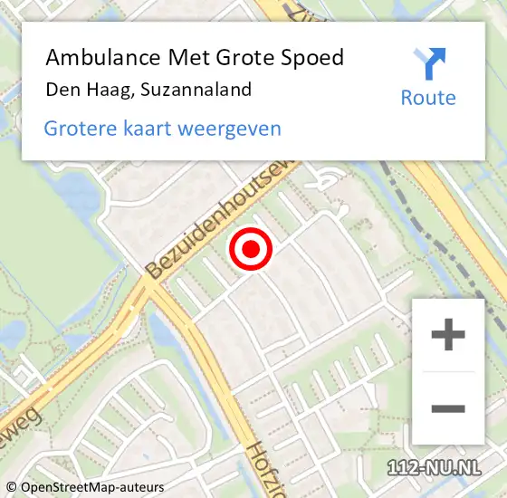 Locatie op kaart van de 112 melding: Ambulance Met Grote Spoed Naar Den Haag, Suzannaland op 2 december 2023 15:40