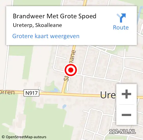 Locatie op kaart van de 112 melding: Brandweer Met Grote Spoed Naar Ureterp, Skoalleane op 17 september 2014 09:29