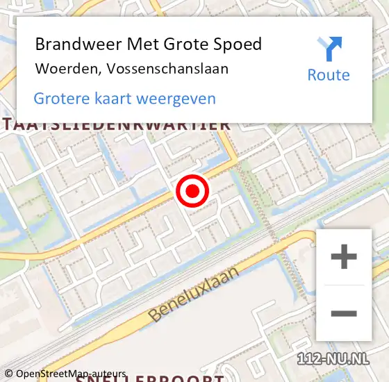 Locatie op kaart van de 112 melding: Brandweer Met Grote Spoed Naar Woerden, Vossenschanslaan op 2 december 2023 16:36