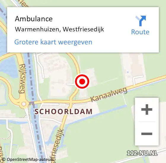 Locatie op kaart van de 112 melding: Ambulance Warmenhuizen, Westfriesedijk op 2 december 2023 16:56