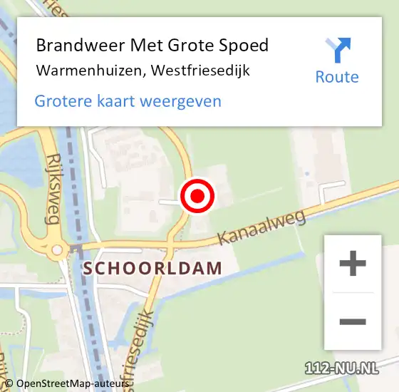 Locatie op kaart van de 112 melding: Brandweer Met Grote Spoed Naar Warmenhuizen, Westfriesedijk op 2 december 2023 16:56