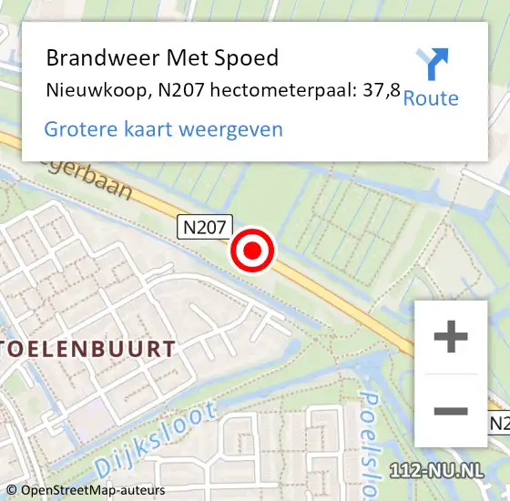 Locatie op kaart van de 112 melding: Brandweer Met Spoed Naar Nieuwkoop, N207 hectometerpaal: 37,8 op 2 december 2023 16:57