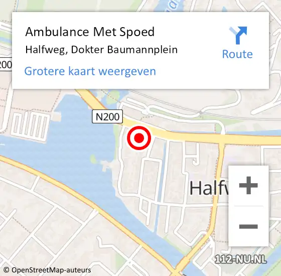 Locatie op kaart van de 112 melding: Ambulance Met Spoed Naar Halfweg, Dokter Baumannplein op 2 december 2023 17:00