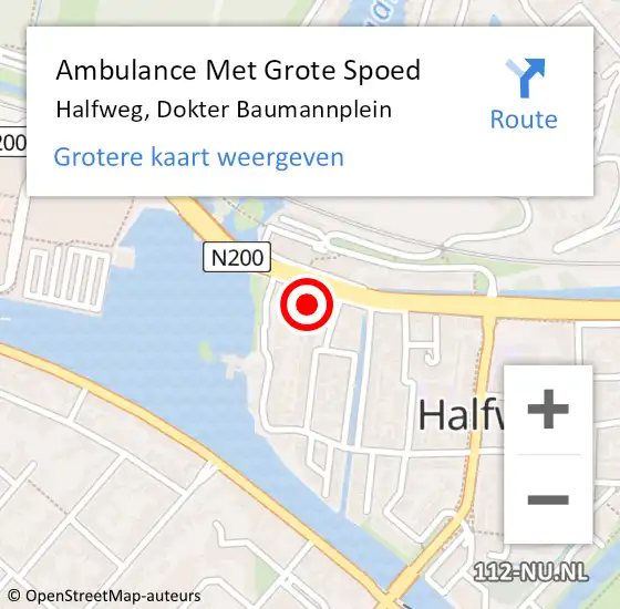 Locatie op kaart van de 112 melding: Ambulance Met Grote Spoed Naar Halfweg, Dokter Baumannplein op 2 december 2023 17:03