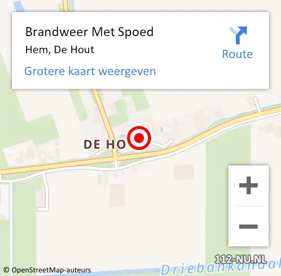 Locatie op kaart van de 112 melding: Brandweer Met Spoed Naar Hem, De Hout op 17 september 2014 09:34