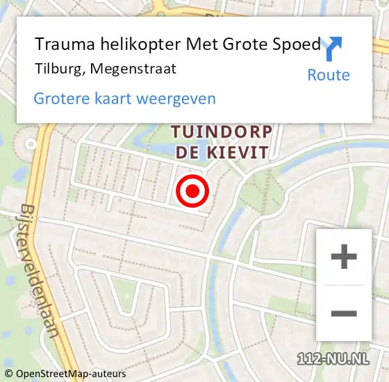 Locatie op kaart van de 112 melding: Trauma helikopter Met Grote Spoed Naar Tilburg, Megenstraat op 2 december 2023 17:25