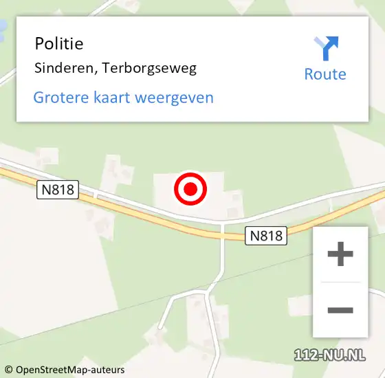 Locatie op kaart van de 112 melding: Politie Sinderen, Terborgseweg op 2 december 2023 17:32