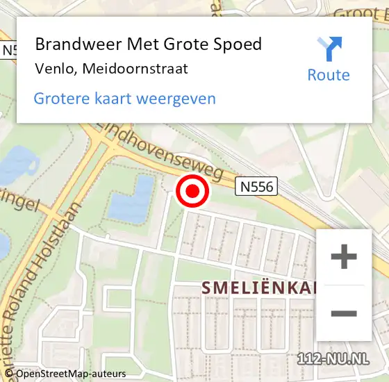 Locatie op kaart van de 112 melding: Brandweer Met Grote Spoed Naar Venlo, Meidoornstraat op 2 december 2023 17:56