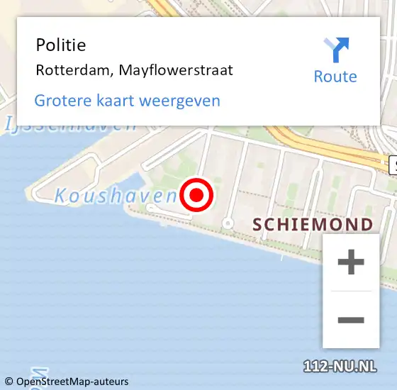 Locatie op kaart van de 112 melding: Politie Rotterdam, Mayflowerstraat op 2 december 2023 18:17