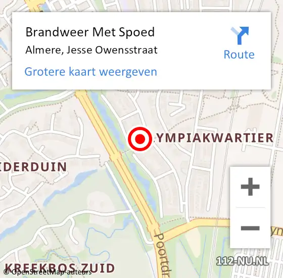 Locatie op kaart van de 112 melding: Brandweer Met Spoed Naar Almere, Jesse Owensstraat op 2 december 2023 18:59