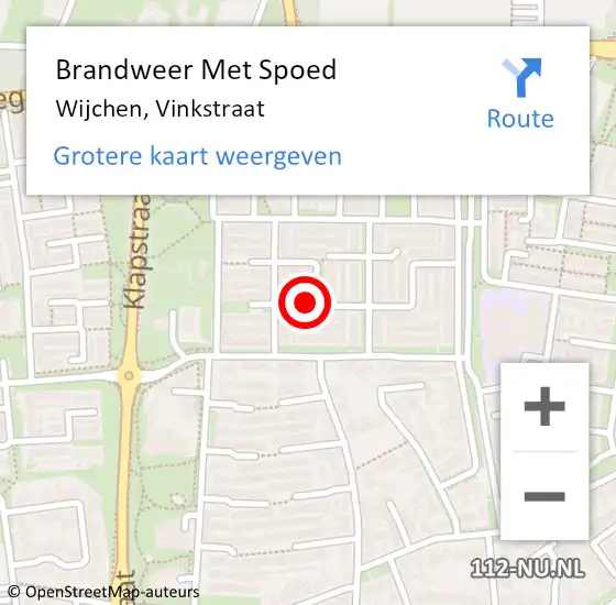 Locatie op kaart van de 112 melding: Brandweer Met Spoed Naar Wijchen, Vinkstraat op 2 december 2023 19:22