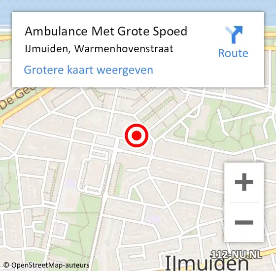 Locatie op kaart van de 112 melding: Ambulance Met Grote Spoed Naar IJmuiden, Warmenhovenstraat op 2 december 2023 19:25