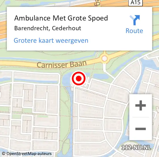 Locatie op kaart van de 112 melding: Ambulance Met Grote Spoed Naar Barendrecht, Cederhout op 2 december 2023 19:38