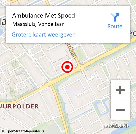 Locatie op kaart van de 112 melding: Ambulance Met Spoed Naar Maassluis, Vondellaan op 2 december 2023 19:40