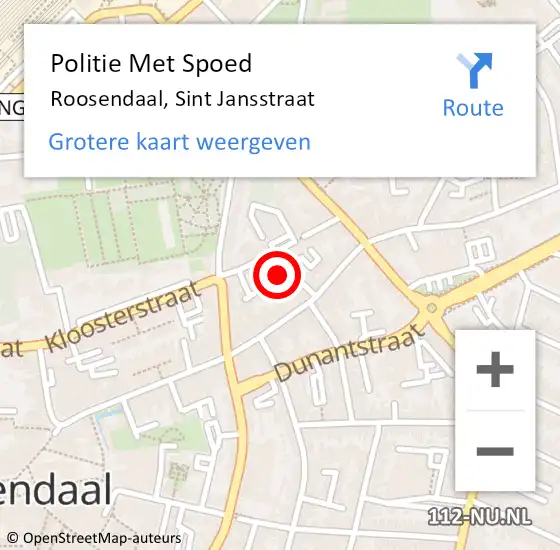 Locatie op kaart van de 112 melding: Politie Met Spoed Naar Roosendaal, Sint Jansstraat op 2 december 2023 20:06