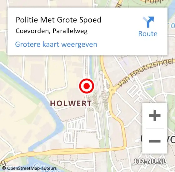 Locatie op kaart van de 112 melding: Politie Met Grote Spoed Naar Coevorden, Parallelweg op 2 december 2023 20:06