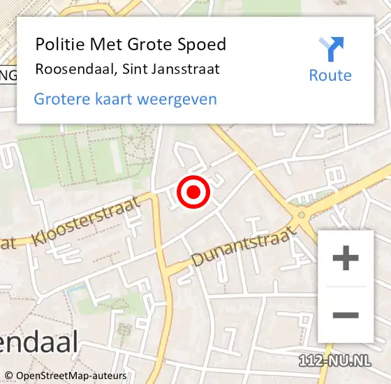 Locatie op kaart van de 112 melding: Politie Met Grote Spoed Naar Roosendaal, Sint Jansstraat op 2 december 2023 20:10