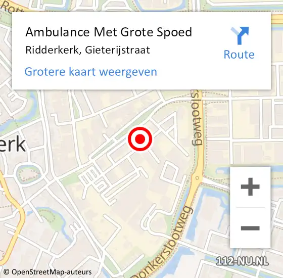 Locatie op kaart van de 112 melding: Ambulance Met Grote Spoed Naar Ridderkerk, Gieterijstraat op 2 december 2023 21:26