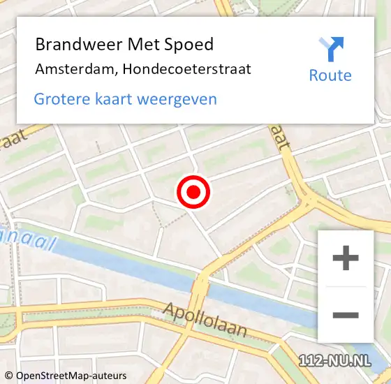 Locatie op kaart van de 112 melding: Brandweer Met Spoed Naar Amsterdam, Hondecoeterstraat op 2 december 2023 21:48