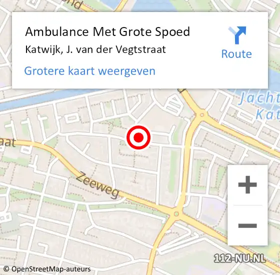 Locatie op kaart van de 112 melding: Ambulance Met Grote Spoed Naar Katwijk, J. van der Vegtstraat op 2 december 2023 21:52