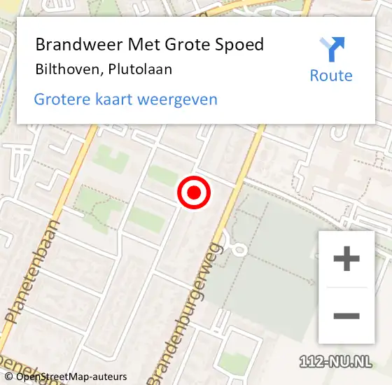 Locatie op kaart van de 112 melding: Brandweer Met Grote Spoed Naar Bilthoven, Plutolaan op 2 december 2023 22:37