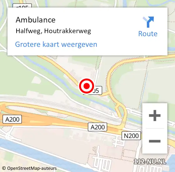 Locatie op kaart van de 112 melding: Ambulance Halfweg, Houtrakkerweg op 2 december 2023 22:45