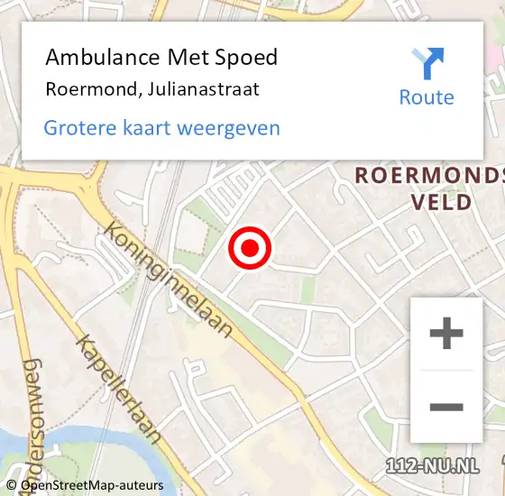 Locatie op kaart van de 112 melding: Ambulance Met Spoed Naar Roermond, Julianastraat op 2 december 2023 23:26